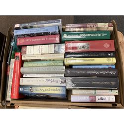 Quantity of hardback books, to include autobiographies, fiction, non fiction, etc in five boxes 