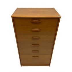 1970s teak chest, fitted with six drawers