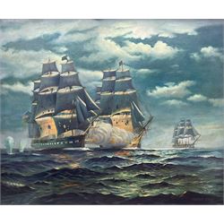 George Gray (20th century): The Battle of Flamborough Head, oil on canvas signed 75cm x 90cm