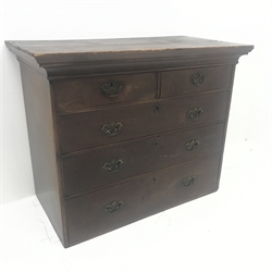 Georgian mahogany chest, pine top, two short and three long oak lined drawers, W110cm, H88cm, D56cm