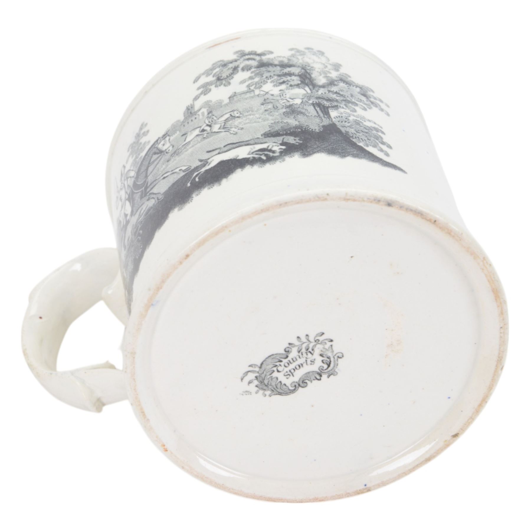 18th century pearlware mug, decorated with floral sprigs, together with 19th century miniature chamber pot printed with the verse and other 19th century ceramics 