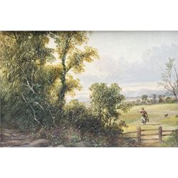 English School (19th century): Rural scene with Figure and Dog, oil on board unsigned 21cm x 32cm