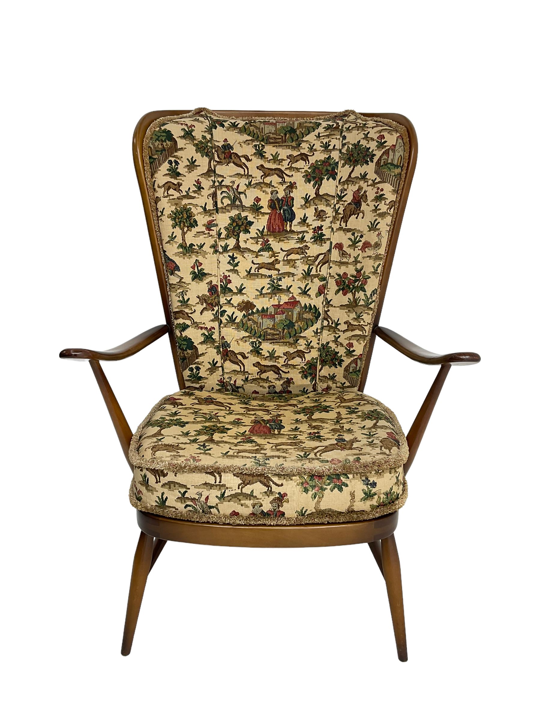 Ercol - mid-20th century 'Tall Back Easy Chair', with upholstered seat and back cushion