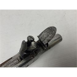 Early 19th century J. Calvert (Leeds) flintlock single barrel tap action pocket pistol, approximately .45 cal., the 4cm (originally) screw off barrel with top safety and walnut stock L16cm overall