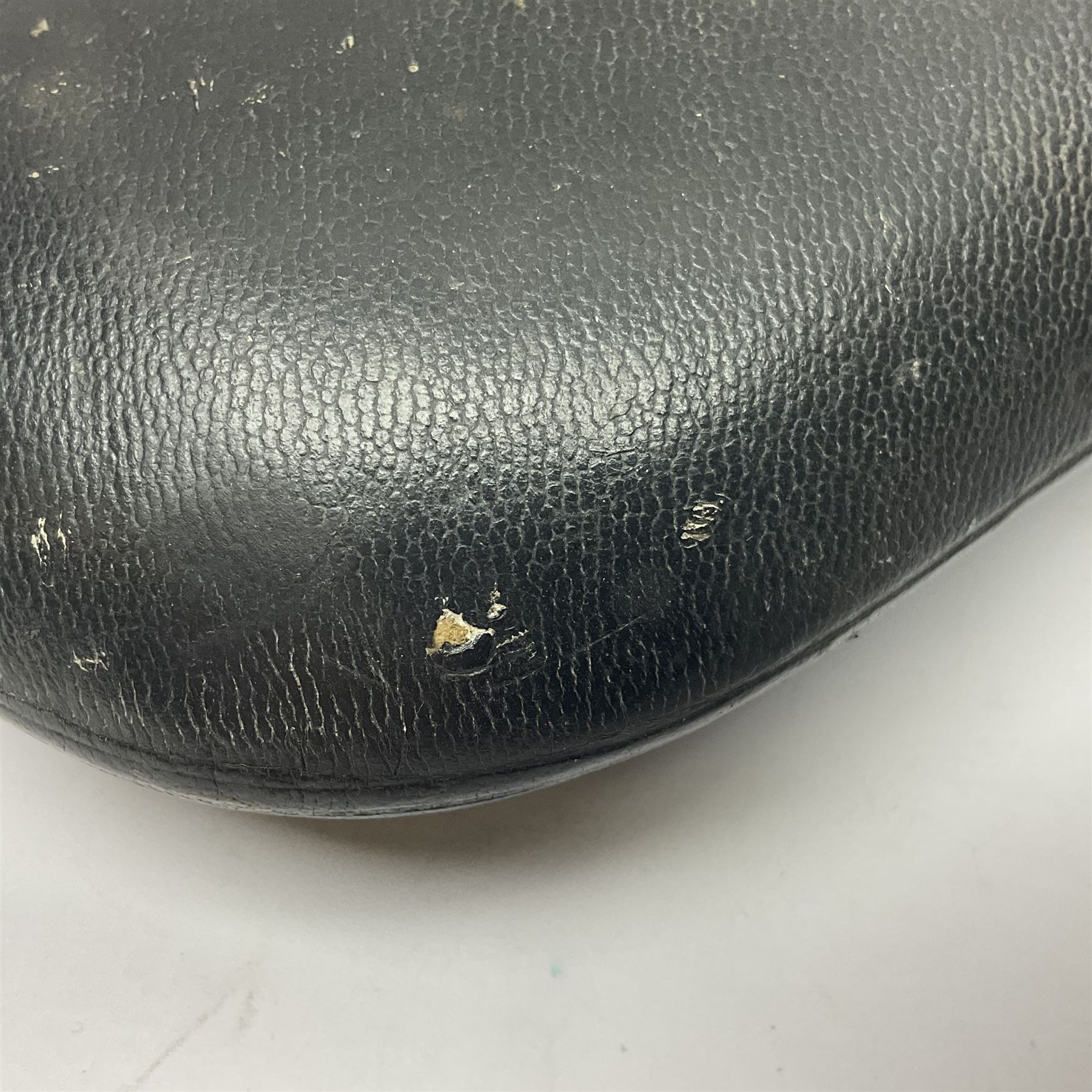 19th century James Dixon & Sons leather covered powder flask with patent action adjustable shot measure to dispense 2 1/4 - 3 drams; marked Parker Hale Ltd. Birmingham England L20cm