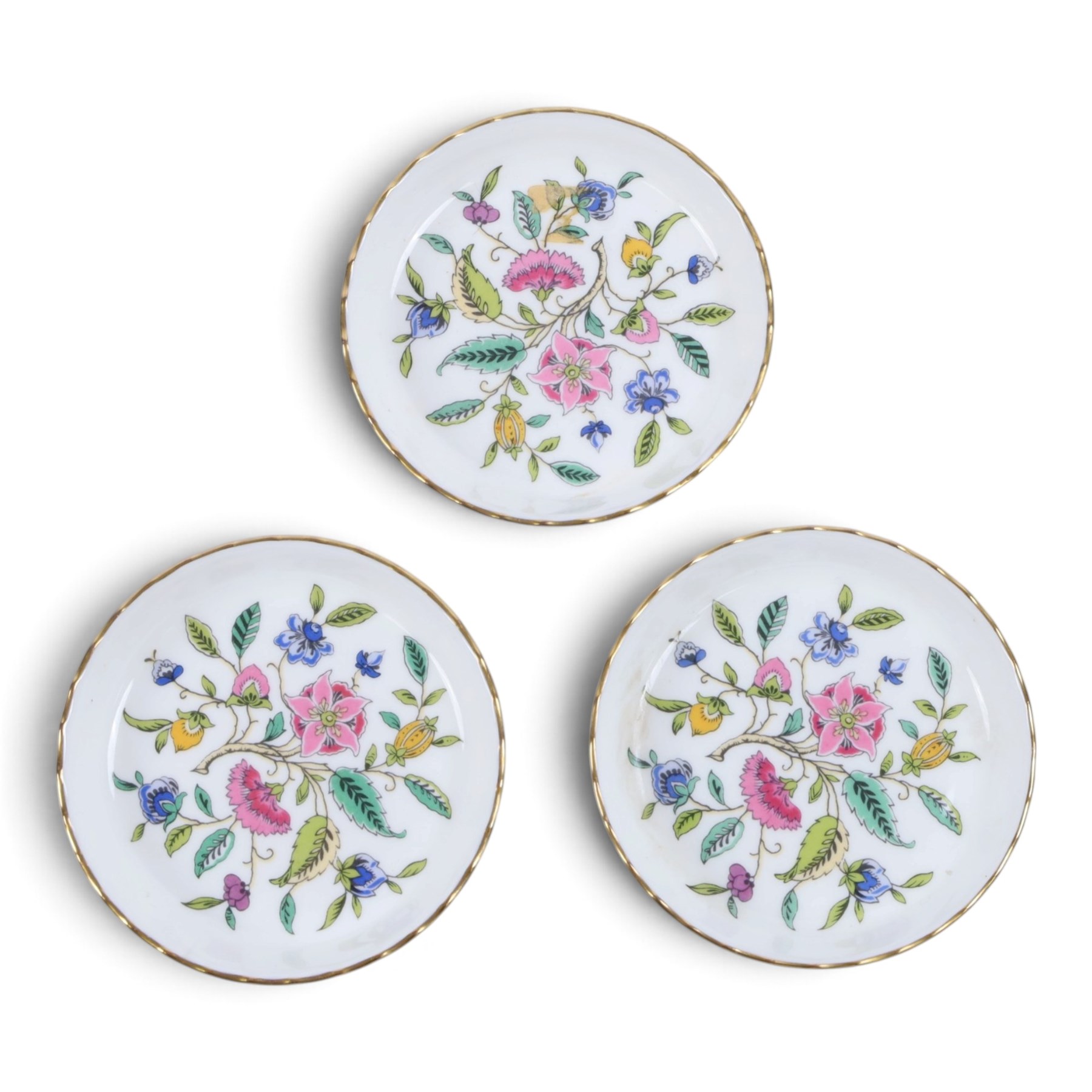 Minton Haddon Hall tea wares, including cake stand, eight cups and saucers, salt and pepper, etc 