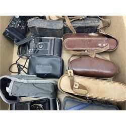 Large collection of cameras to include folding and SLR examples, including Rank Aldis, Agfa, Yashica, etc