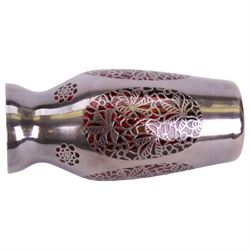 20th century, Jean Beck and Friedrich Deusch, ruby red glass vase, decorated in silver overlay with panels of foliage detail, H15cm