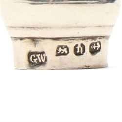 Victorian silver and porcelain scent bottle, painted with flowers on a gilt, blue and green sponged ground, maker GW, Birmingham 1887, L5cm