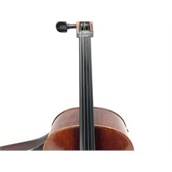 Alfred Stingl by Hofner cello, model AS-360 with 75.5cm two-piece maple back and ribs and spruce top, bears label with serial no.JO411-0706, L122cm; in carbon-fibre carrying case with bow