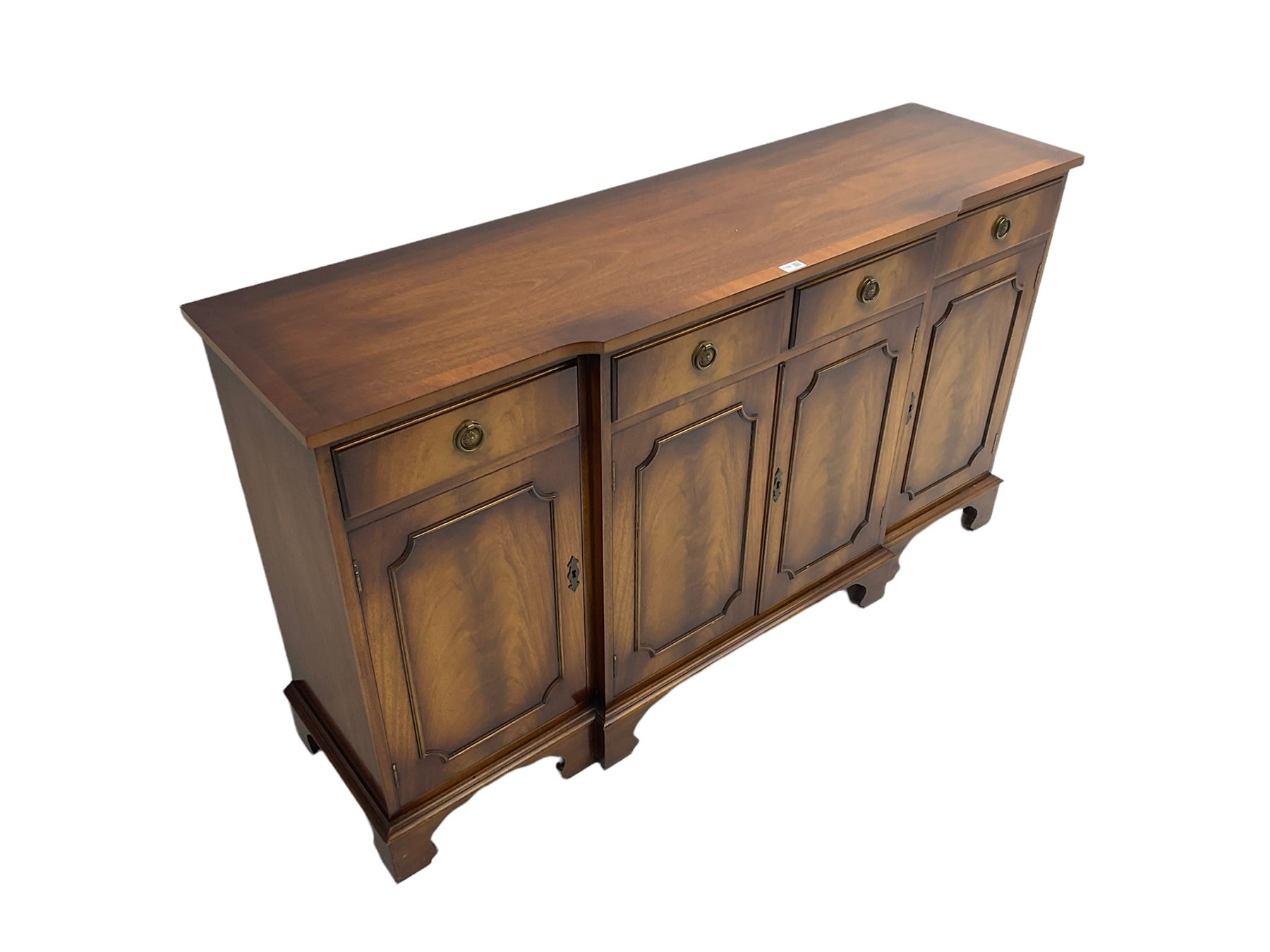Reprodux Bevan Funnell - mahogany breakfront sideboard, fitted with four drawers, above four cupboards, on bracket feet