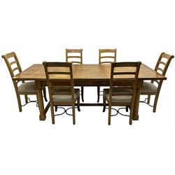 Barker & Stonehouse - rectangular flagstone dining table and a set of six ladder back dining chairs 