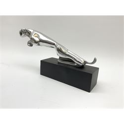 Modern Jaguar style car mascot, in leaping pose, upon base, overall L28cm