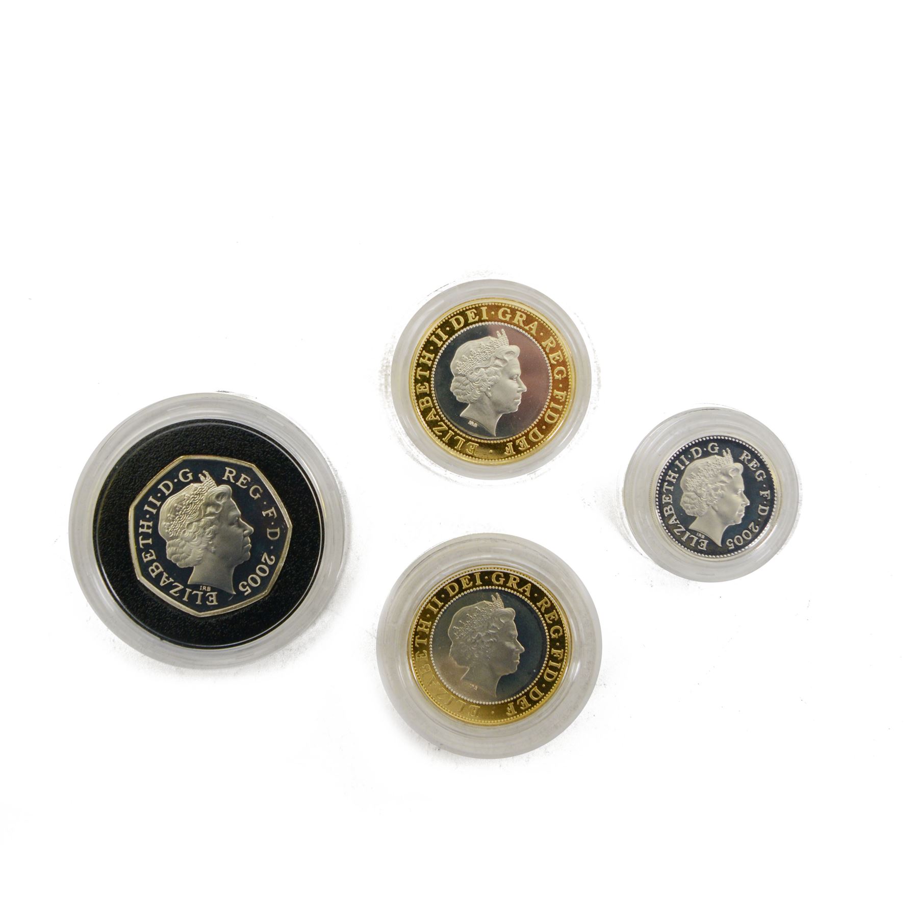 The Royal Mint United Kingdom 2005 silver proof piedfort four coin collection, cased with certificate