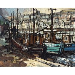  Tom Durkin (British 1928-1990): Fishing Boats in Scarborough Harbour, oil on canvas signed 40cm x 50xm