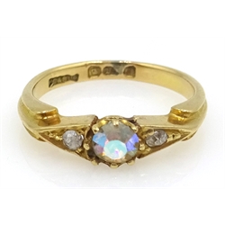  18ct gold three stone crystal and diamond ring, hallmarked   