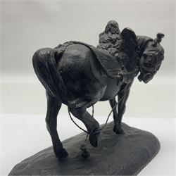 After Jean-Francois-Theodore Gechter (1797-1844); bronzed figure modelled as a draught horse, wearing full harness, on naturalistic base, signed T. Gechter, H13cm