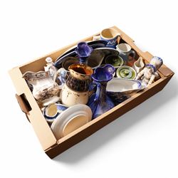 Copeland late Spode jasper ware jug, pair of modern Staffordshire vases, three Doulton Bunnykins nursery bowls etc