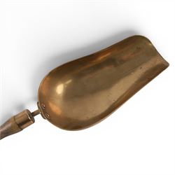 Brass grain/coal scoop with wooden handle, L43cm