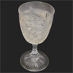 Oversized Georgian design wine glass, etched wine glass, and further 19th century and later cut glassware