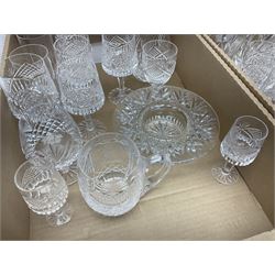 Collection of Waterford and Tyrone crystal, including wine glasses, clock, bowl, etc, together with a collection of other cut glass and crystal