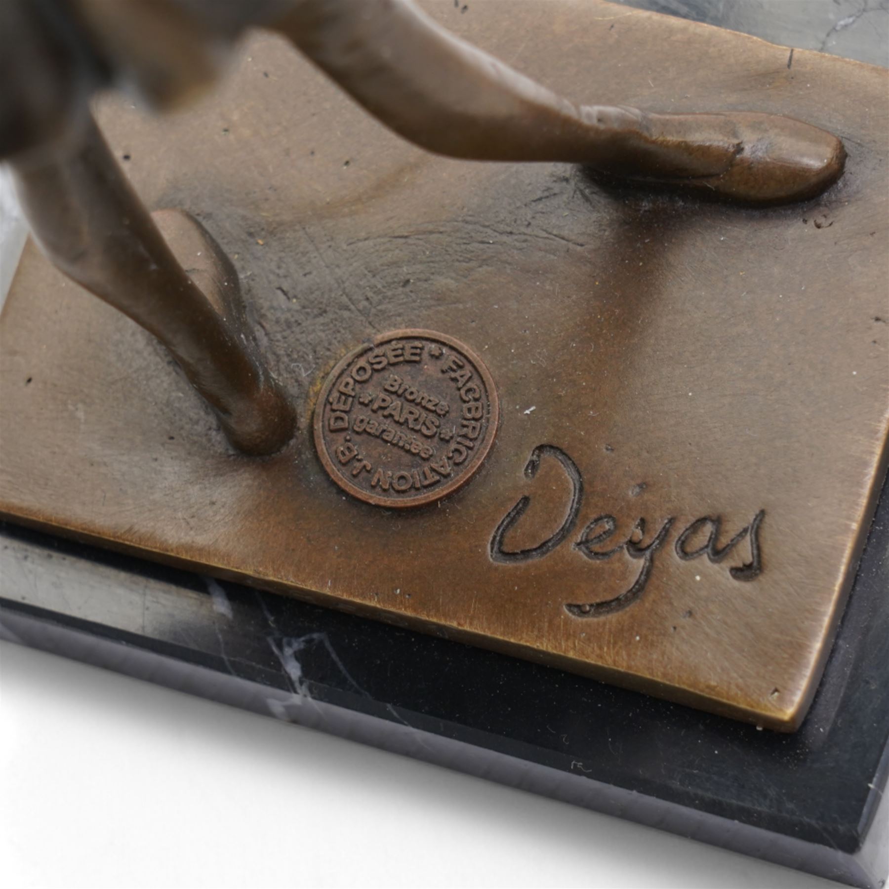 After Edgar Degas, (1834-1917), La Petite Danseuse de Quatorze Ans, small bronze figure modelled as a young female dancer, signed and with foundry mark, raised upon a rectangular base, H18.5cm