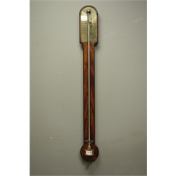  Georgian mahogany stick barometer, brass register inscribed Jno. Bancroft, Scarborough, H94cm  