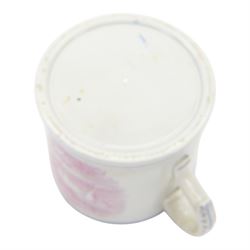 19th century frog and newt cup, decorated with a house in a landscape and cows, featuring a frog and newt inside the cup, together with three other frog cups 