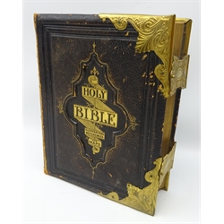  19th century brass bound Family Bible, by The Revd John Eadie containing chromolithographs by Cassel & Co.   