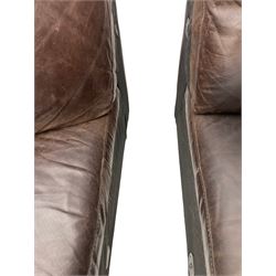 Sofitalia - corner sofa upholstered in tan waxed leather, with matching footstool 