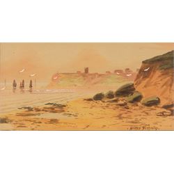Austin Smith (British fl.1913-1928): Sailboats off Scarborough, pair of watercolours signed; together with Alfred Durham (British 19th century): Coastal Views of Scarborough, set of three watercolours heightened with white signed and one dated 1907 max 18cm x 32cm (5)