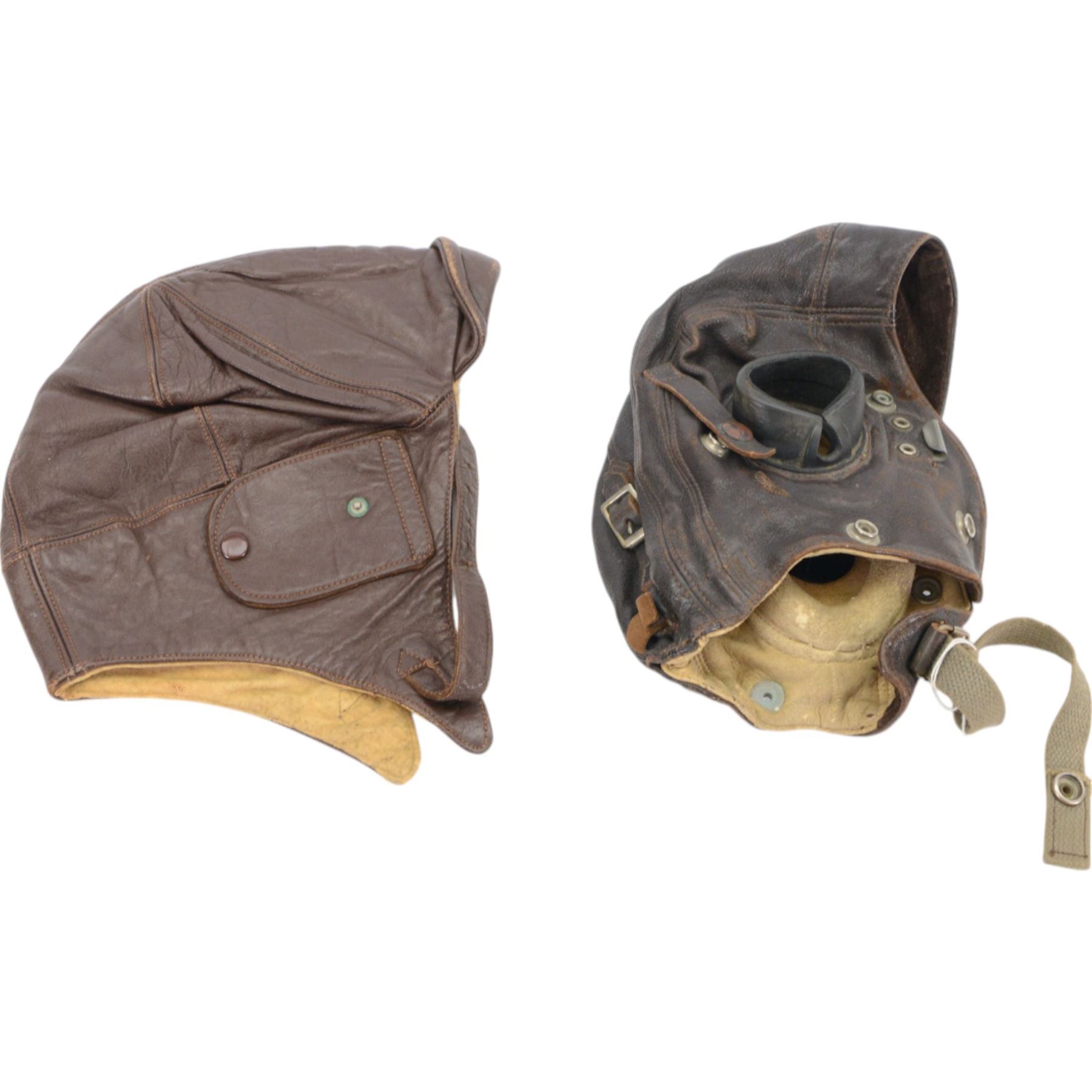 WWII leather air force flying helmet, together with one other leather helmet