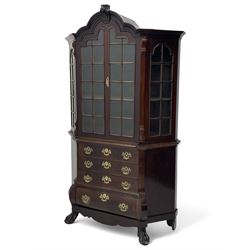 19th century Dutch mahogany vitrine on c