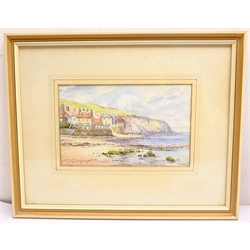Edward H Simpson (British 1901-1989): 'Scarborough from Cornelian Bay' & 'The Beach Robin Hoods Bay', two watercolours signed, titled verso 28cm x 43cm & 13cm x 20cm (2)