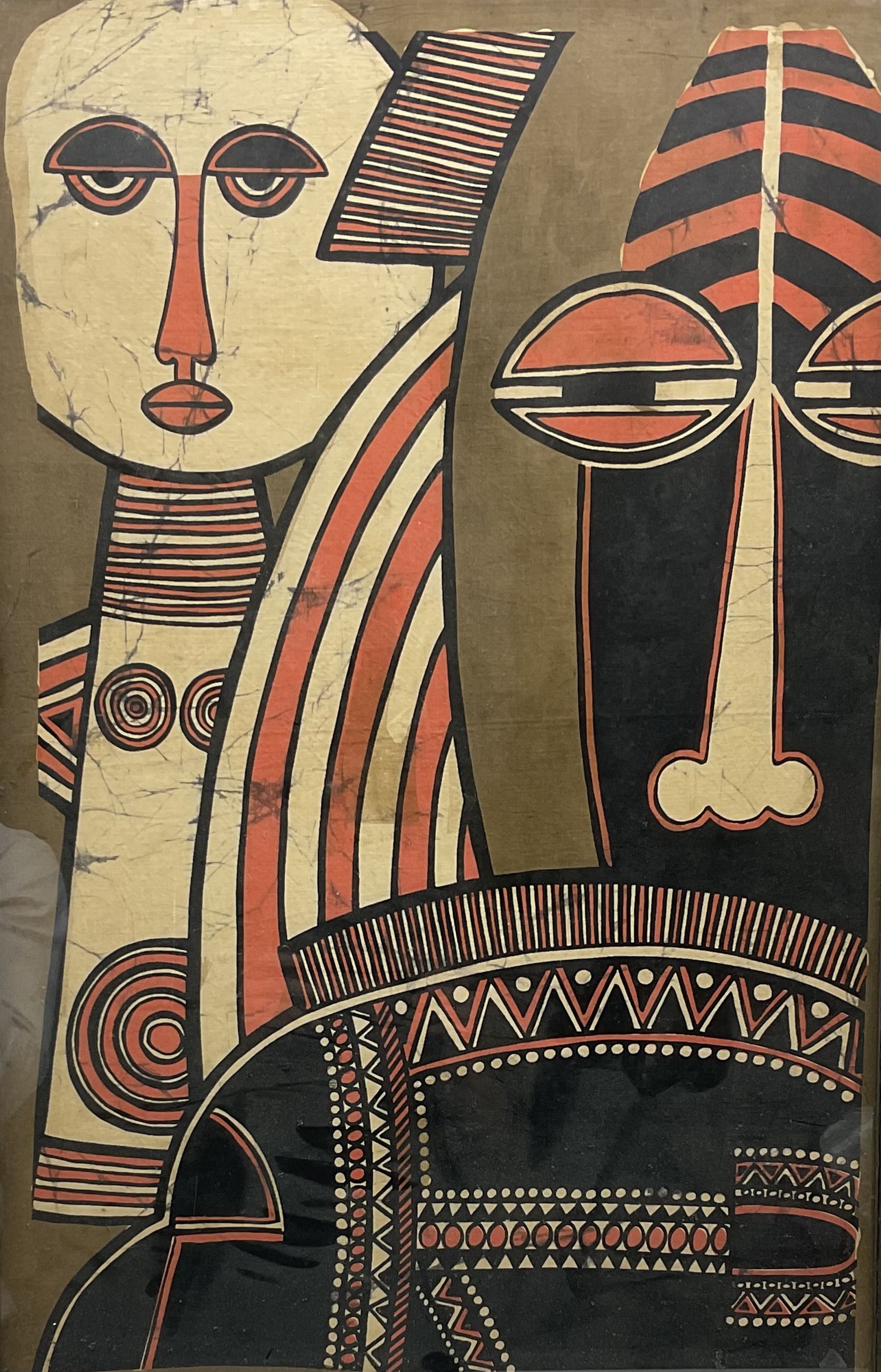Australian School (20th century): Abstract Faces, batik unsigned 83cm x 53cm