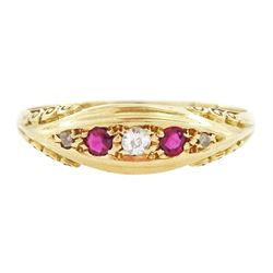 Early 20th century 18ct gold ruby and diamond five stone ring, Chester 1913