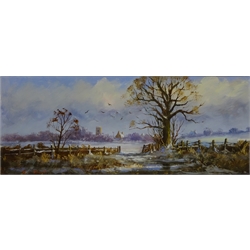  Winter Landscape, oil on board signed by David Short (British 1940-) 15cm x 38cm  