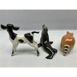 Collection of Russian Lomonosov USSR animal figures, to include  lynx, tiger, red panda, sealion, panada, etc 