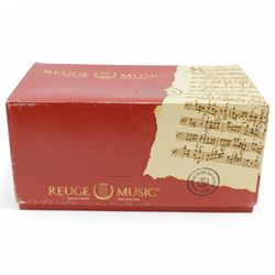 Reuge Sainte-Croix- 21st century Swiss musical box with a highly polished lacquered finish, inlaid and ebonised case with a glazed internal viewing lid, polished steel 144 teeth two-part comb playing three arias from The Phantom of the Opera by Lloyd Webber, with tune indicator and tune sheet.