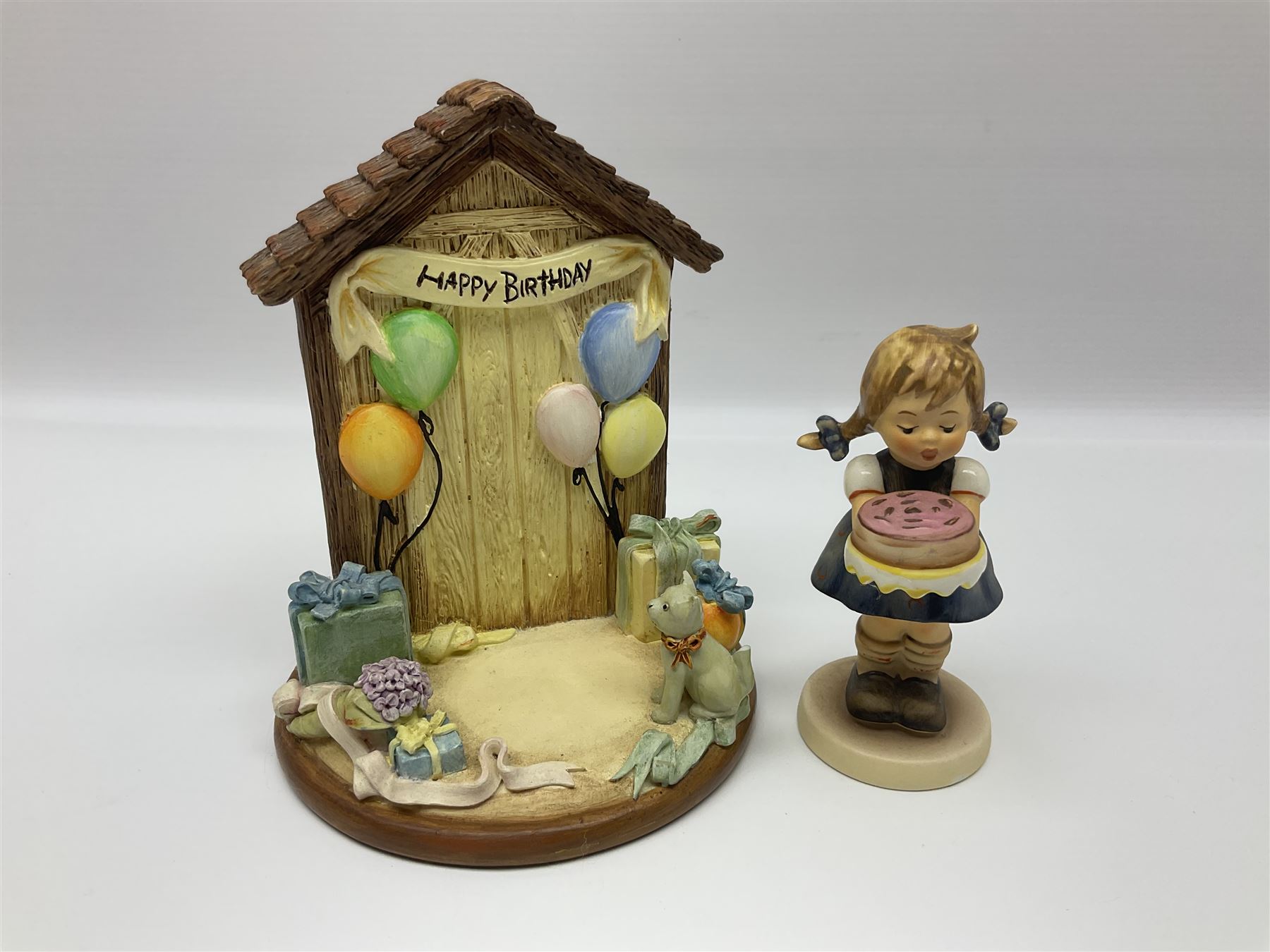 Nine Hummelscapes by Goebel, to include Bavarian Bire Garten, Cuck Crossing, Fisherman's Feast, Strudel Haus etc, each with associated Hummel figures, tallest H14cm 