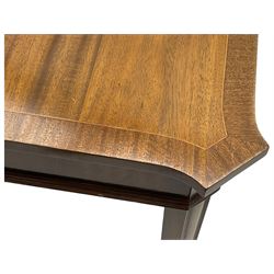 Regency design mahogany extending dining table, rectangular top with extending canted corners, pull-out action with additional leaf (84cm x 136cm - 182cm, H76cm); set of eight Regency design mahogany dining chairs with rope twist rails