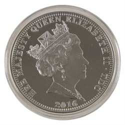 Queen Elizabeth II Tristan da Cunha 2016 'Queen Elizabeth II 90th Birthday' five ounce silver proof twenty-five pound coin, issued by the Jubilee Mint, cased with certificate
