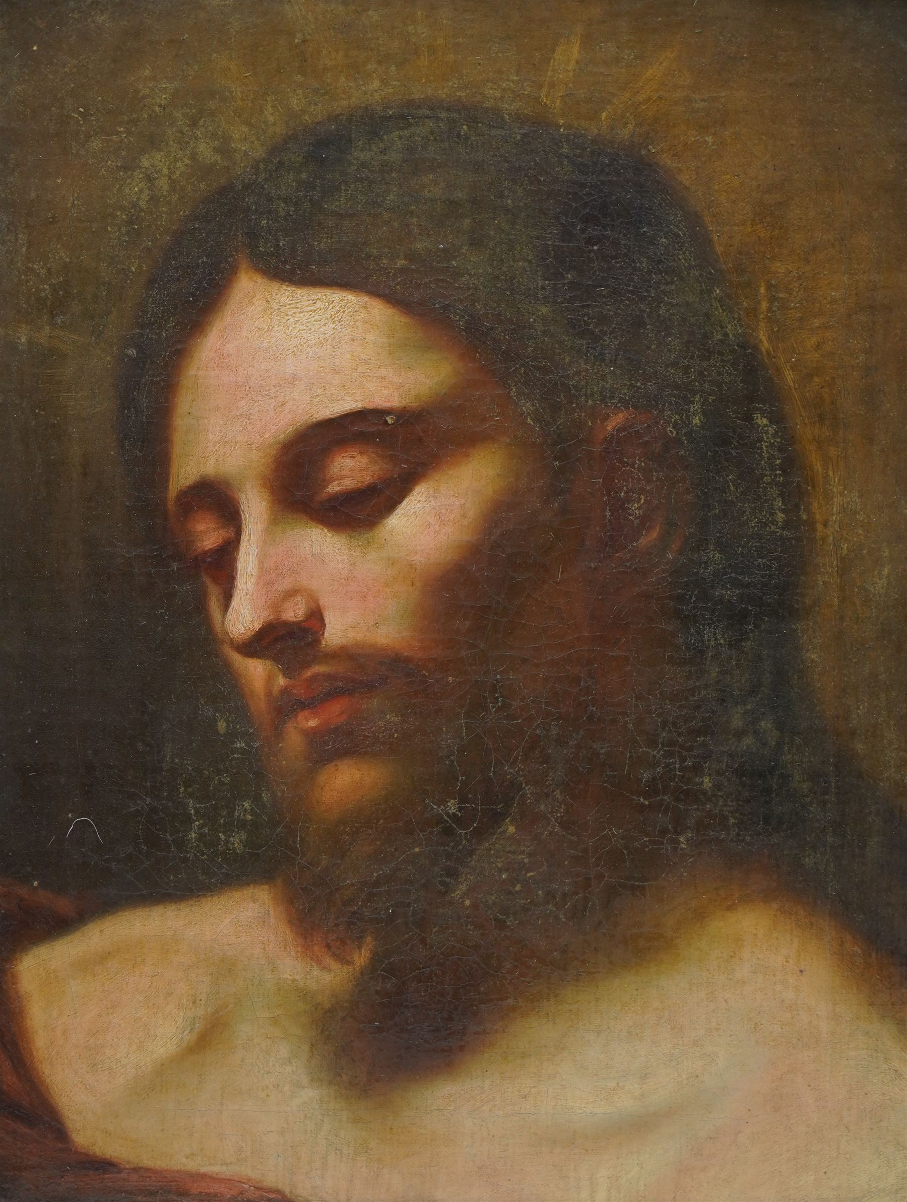 Right Honourable Sackville Hamilton (Irish 1732-1818): 'Head of Christ', oil on canvas labelled verso 45cm x 35cm
Provenance: direct from the family of the artist
Notes: Sackville Hamilton was an Irish politician and the third son of Henry Hamilton (1692-1743).