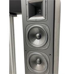 Klipsch surround sound speaker system, including two three way floor standing SF2BLK speakers, two SS1 speakers on stands, a KSW10 sub woofer, Pioneer amplifier and DVD/CD player