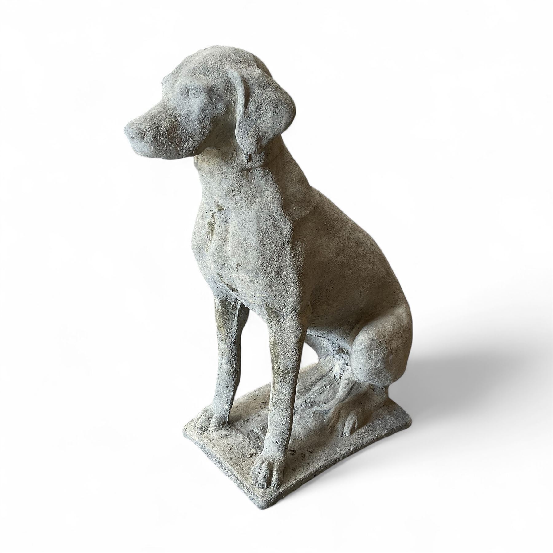 Large Cast Stone Hunting Dog on rectangular plinth,