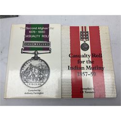 Six medal reference books comprising four Casualty Roll books for Crimea 1854-55, Indian Mutiny 1857-59, Zulu and Basuto Wars South Africa 1877-79 and Second Afghan War 1878-80; WW1 New Zealand Expeditionary Force Roll of Honour; and Lincolnshire Regiment Soldiers Died in the Great War 1914-19 (6)
