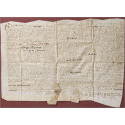 An Elizabeth 1 indenture in English secretary hand regarding the transfer of an estate in the parish of Middleton, 1566 document size 28cm x 42cm, framed 