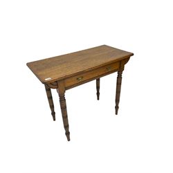 Victorian oak side table, fitted with single drawer, raised on ring turned supports