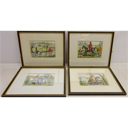  Out Hunting, four 20th century pen and watercolours signed G W Maugham 11cm x 16cm (4)  