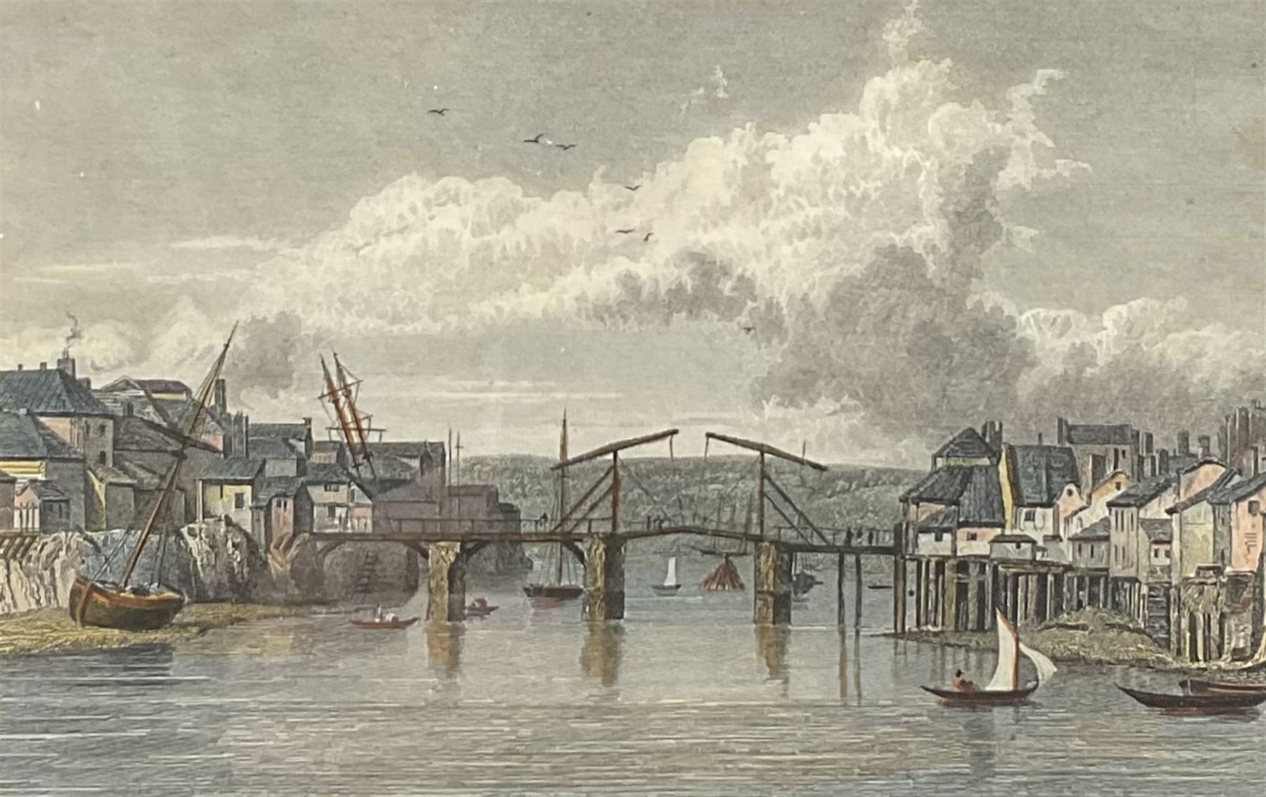 Edward Francis Finden (British 1791-1857) after William Westall (British 1781-1850): 'Whitby Yorkshire', engraving with hand-colouring together with after Nathaniel Whittock (British 1791-1860): 'The Museum and New Bridge - Scarborough', engraving with hand colouring and 'A Perspective View of Scarborough', 19th century engraving with hand-colouring max 15cm x 31cm (3)